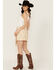 Image #3 - Rock & Roll Denim Women's Cow Print High Rise Tassel Mini Skirt, Tan, hi-res