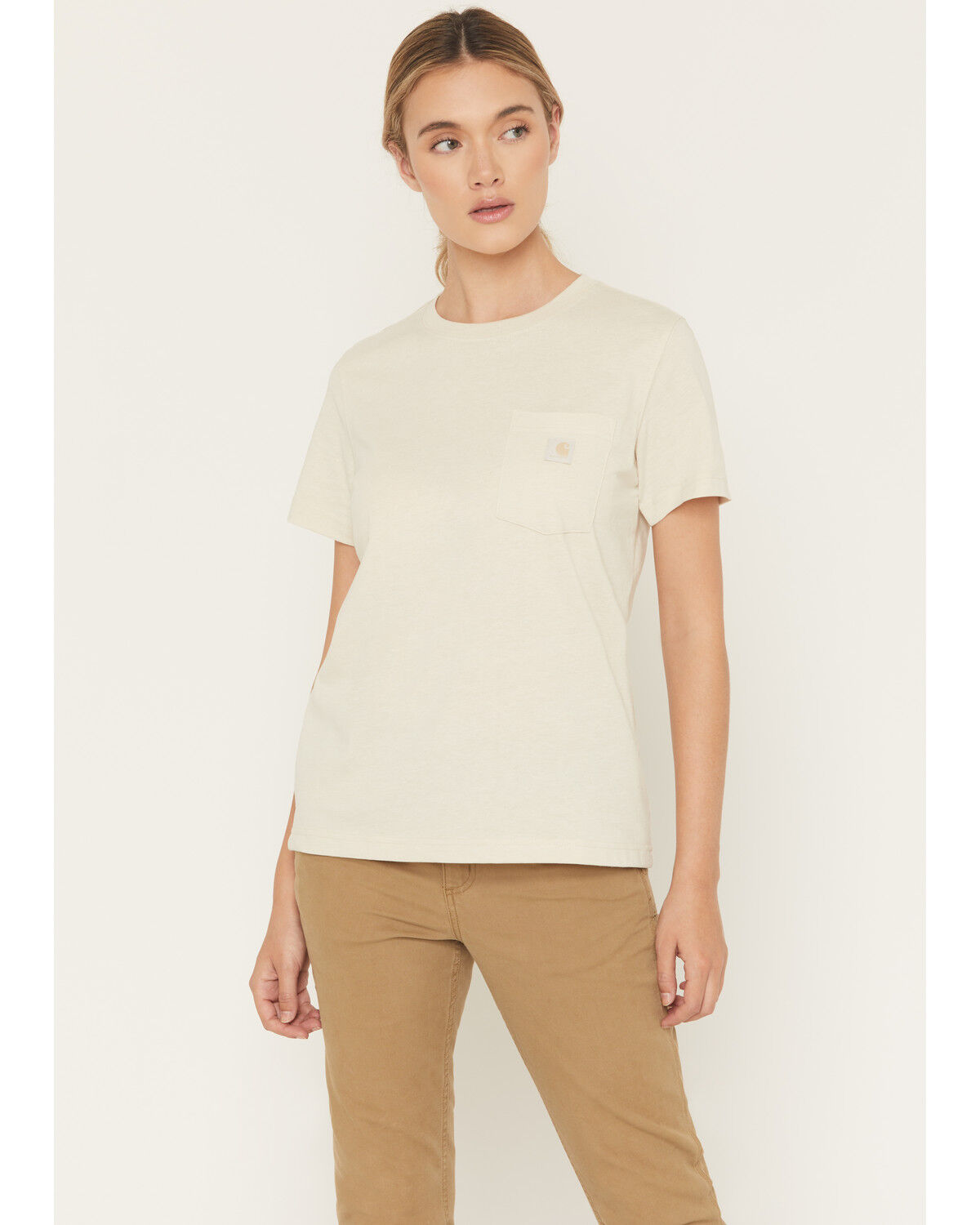 Image #1 - Carhartt Women's Relaxed Fit Lightweight Short Sleeve Pocket Tee, Cream, hi-res