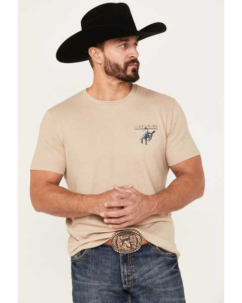 Wrangler Men's Bucking Horse and Logo Short Sleeve Graphic T-Shirt, Tan, hi-res