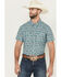Image #1 - Rock & Roll Denim Men's Geo Floral Print Short Sleeve Pearl Snap Western Shirt, Teal, hi-res