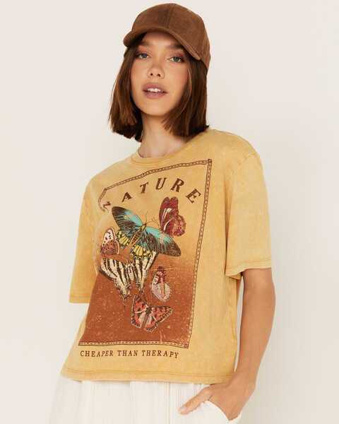 Cleo + Wolf Women's Nature Is Therapy Graphic Tee, Gold, hi-res