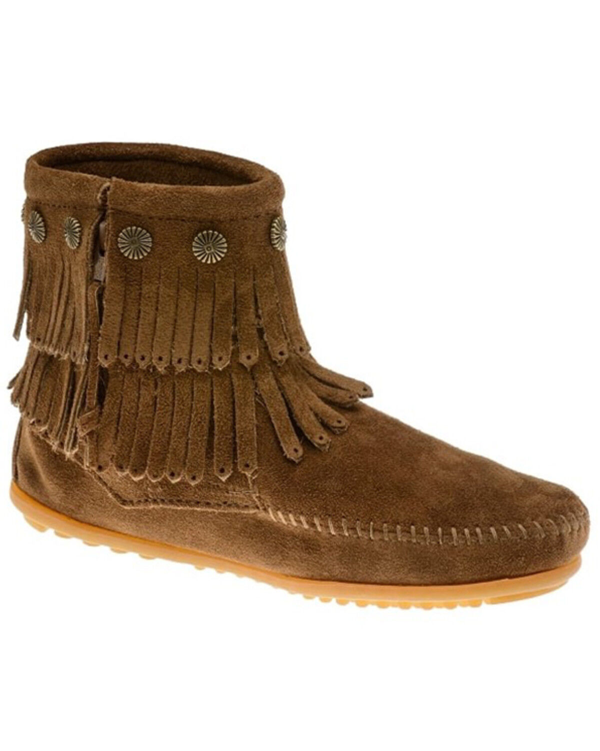 Image #1 - Minnetonka Women's Double Fringe Boots - Moc Toe, Black, hi-res