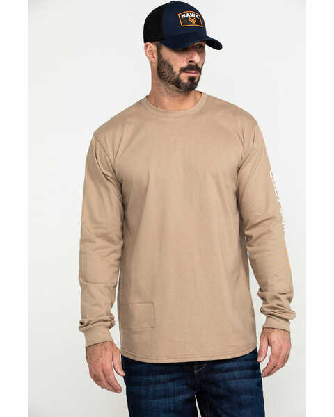 Image #1 - Cody James Men's FR Logo Long Sleeve Stretch Work Shirt , Beige/khaki, hi-res