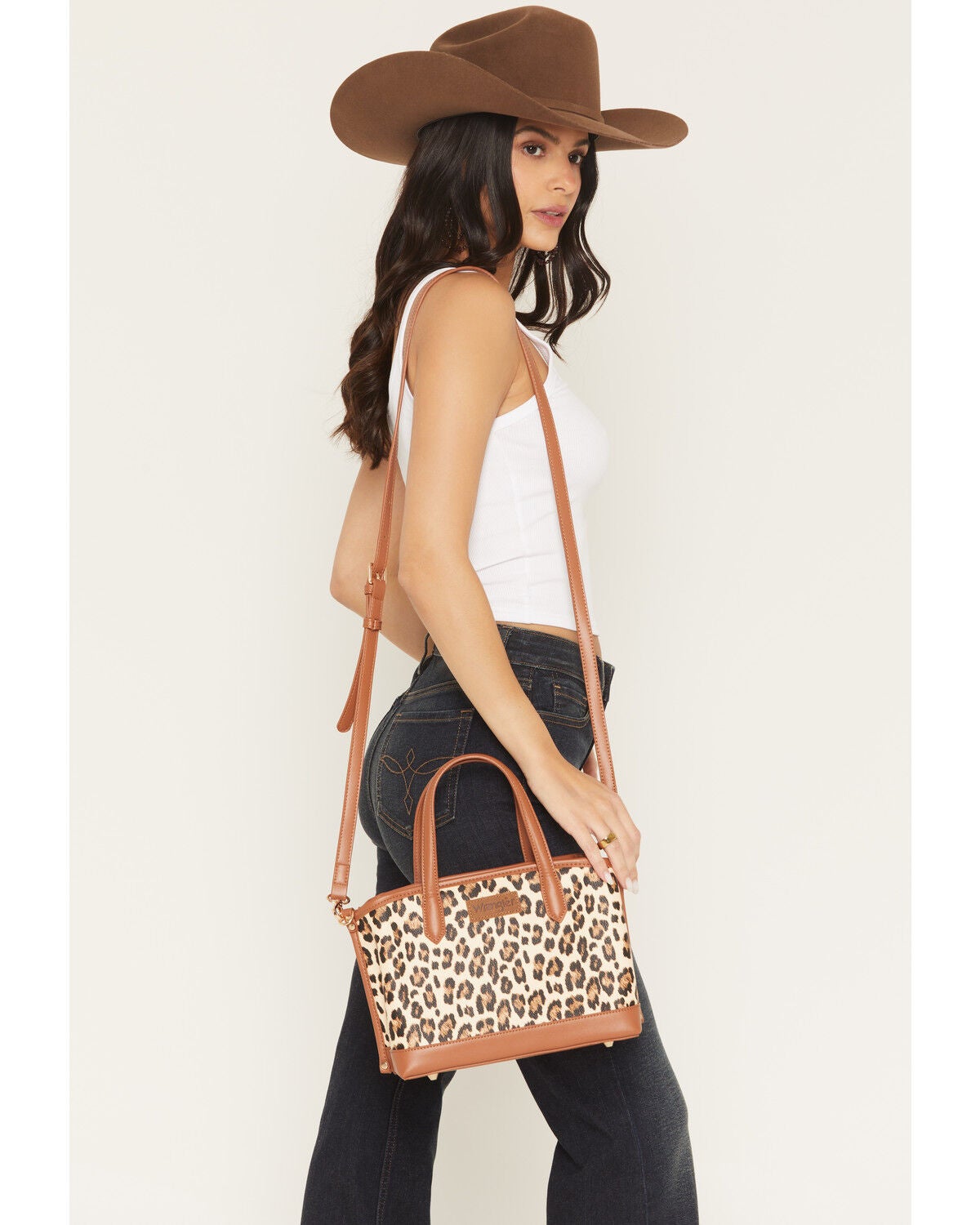 Wrangler Women's Boot Barn Exclusive Leopard Print Handbag, Brown, hi-res