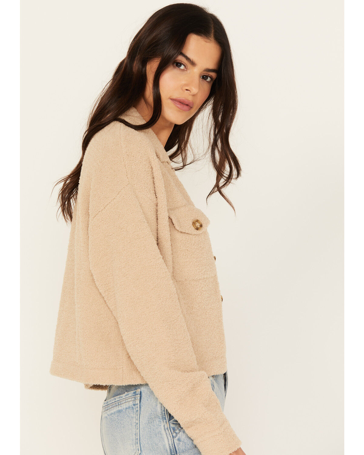 Image #2 - Cleo + Wolf Women's Cropped Boucle Cardigan, Wheat, hi-res