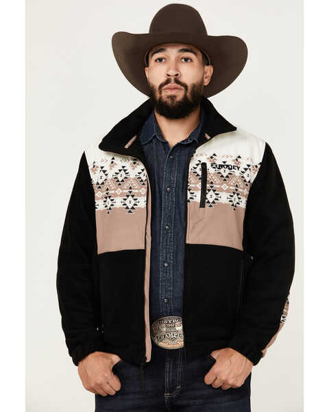 Hooey Men's Southwestern Print Tech Fleece Jacket , Black, hi-res