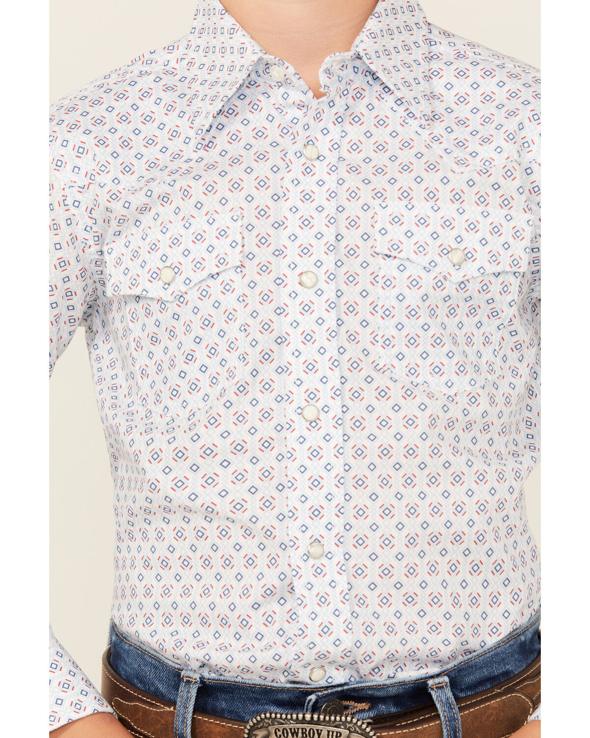 Image #3 - Wrangler Boys' 20x Geo Print Long Sleeve Snap Western Shirt, White, hi-res