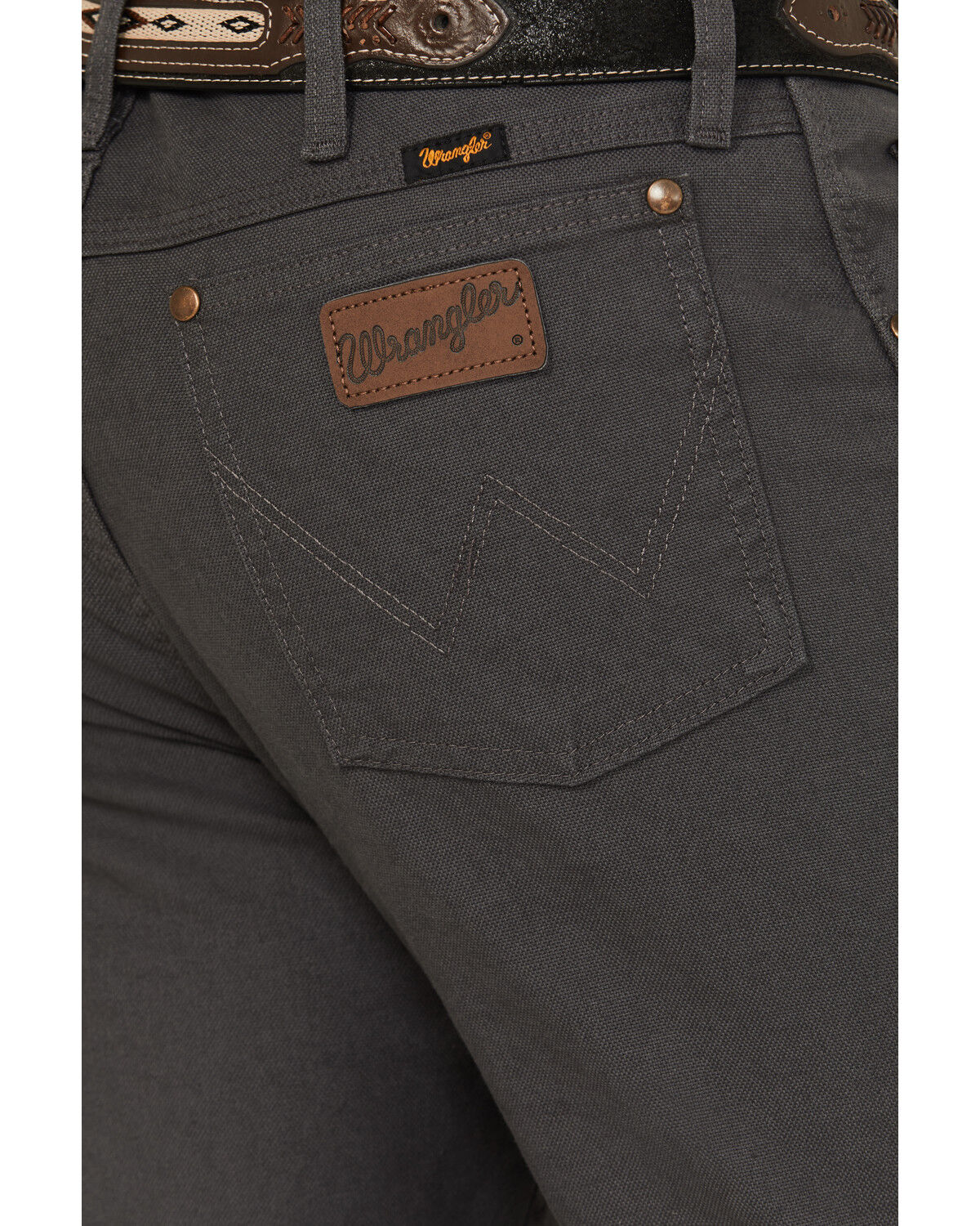 Image #4 - Wrangler Men's Tough Comfort Regular Fit Stretch Canvas Pants - Tall, Dark Grey, hi-res