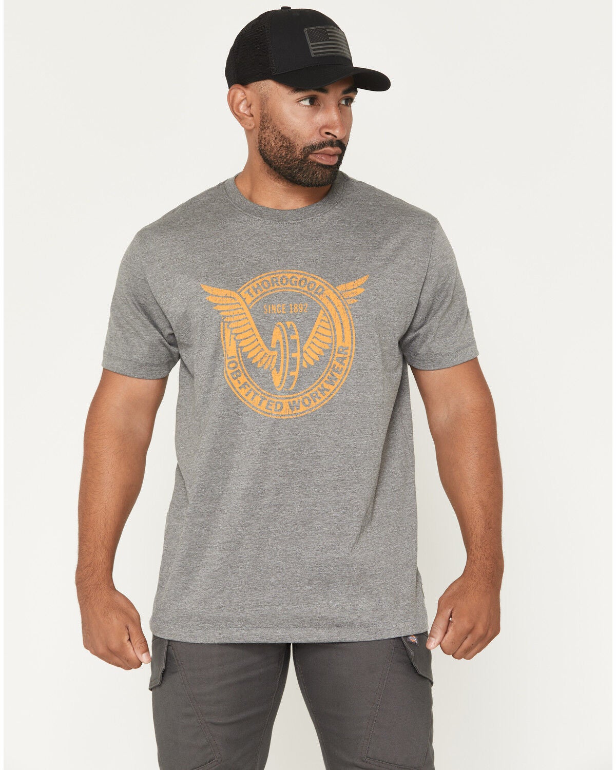 Thorogood Men's Wing & Wheel Short Sleeve Graphic Work T-Shirt, Heather Grey, hi-res