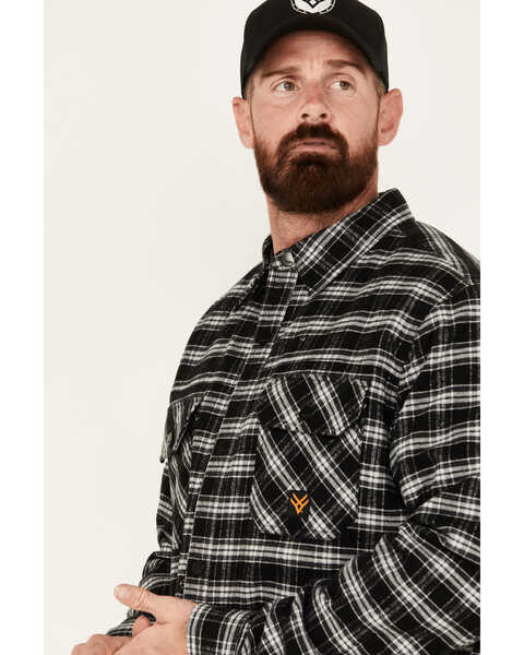 Image #2 - Hawx Men's Sherpa Lined Plaid Print Snap Flannel Work Jacket, Black, hi-res