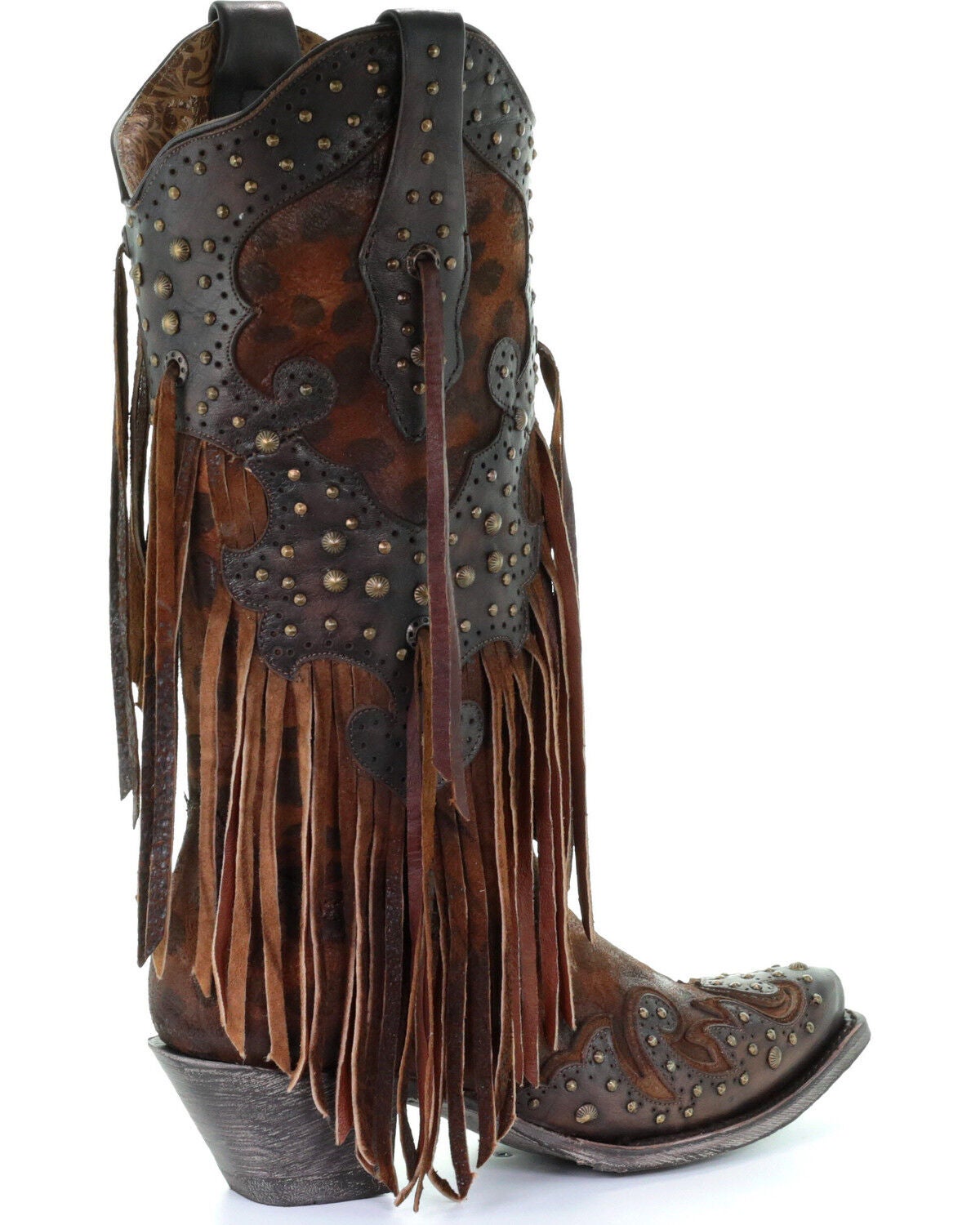 leopard print booties with fringe