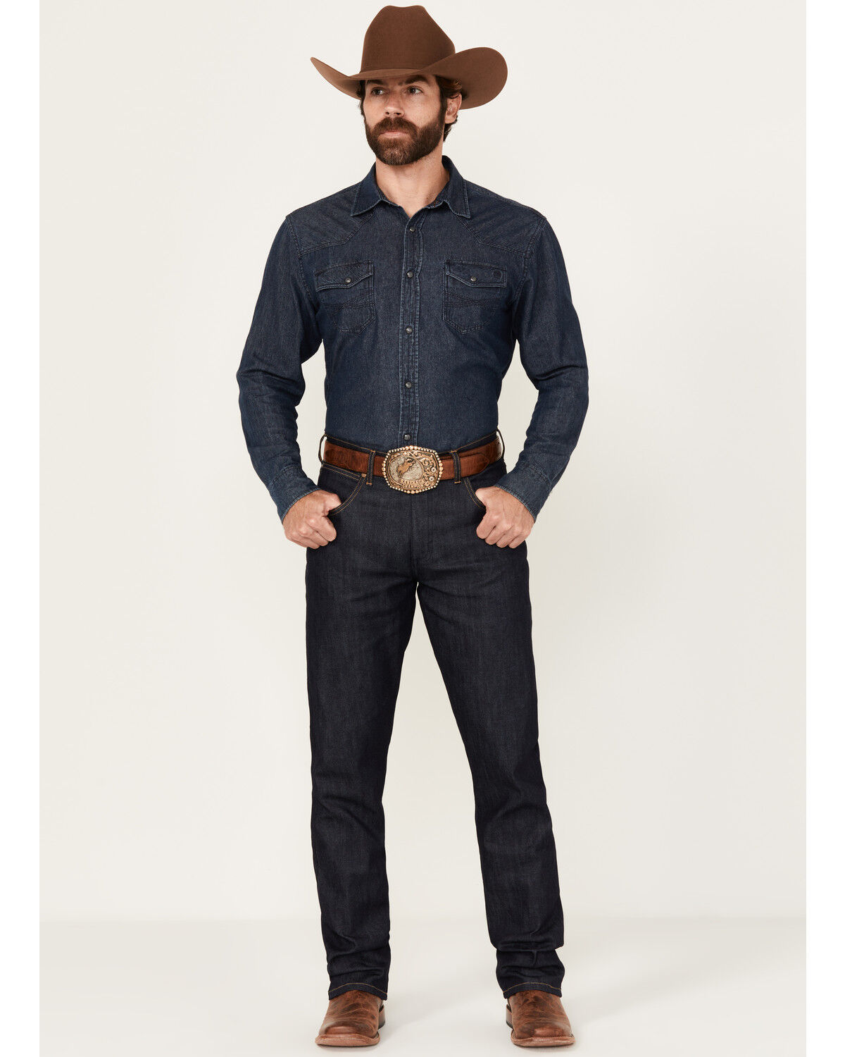 Image #1 - Wrangler Retro Men's Selvedge Dark Wash Slim Straight Stretch Denim Jeans, Dark Wash, hi-res