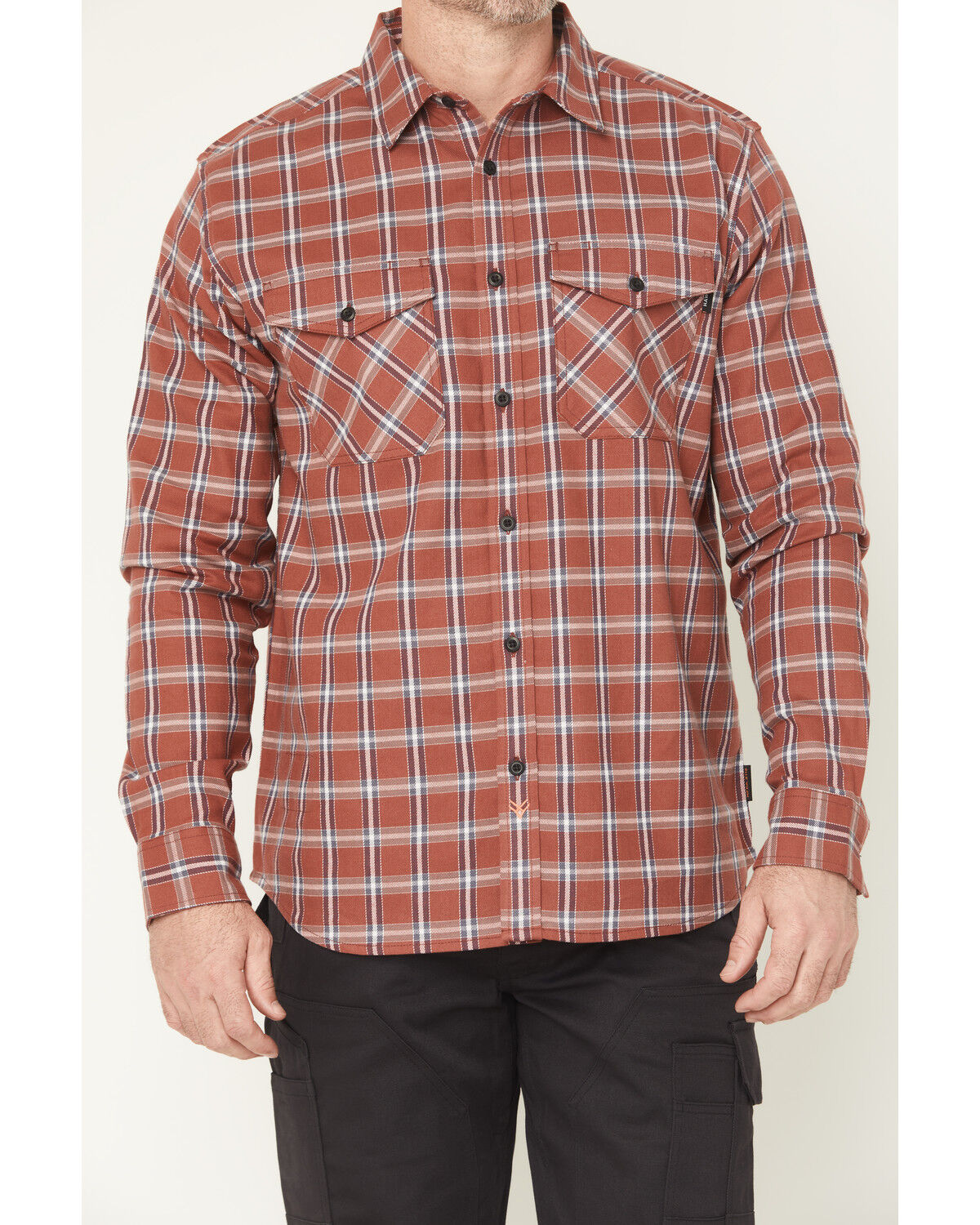 Image #3 - Hawx Men's FR Ponderosa Plaid Print Long Sleeve Button-Down Work Shirt, Wine, hi-res