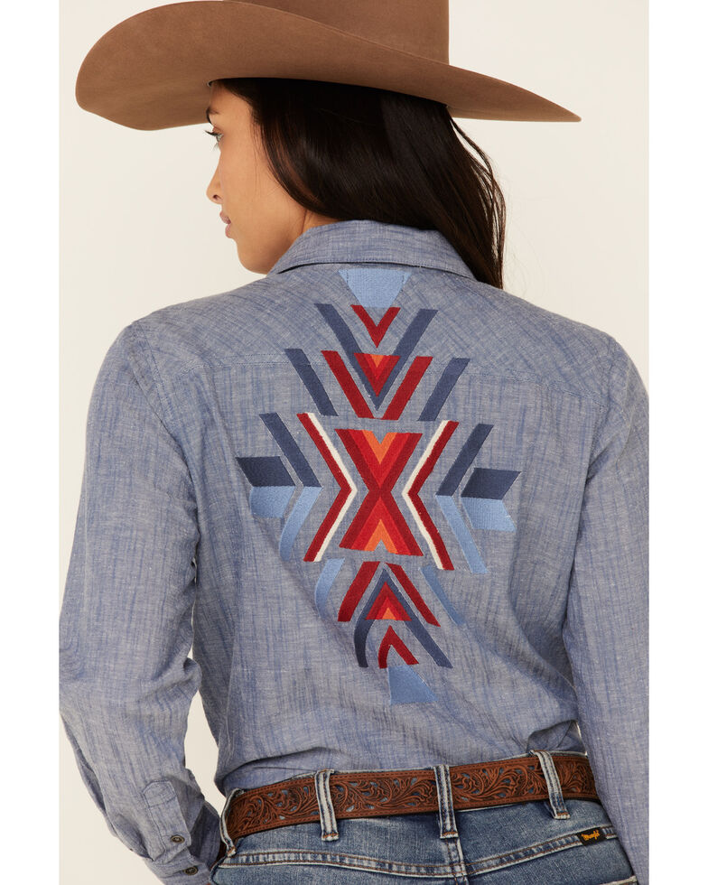 Ariat Women's R.E.A.L Chambray Billie Jean Embroidered Long Sleeve Western Core Shirt , Blue, hi-res