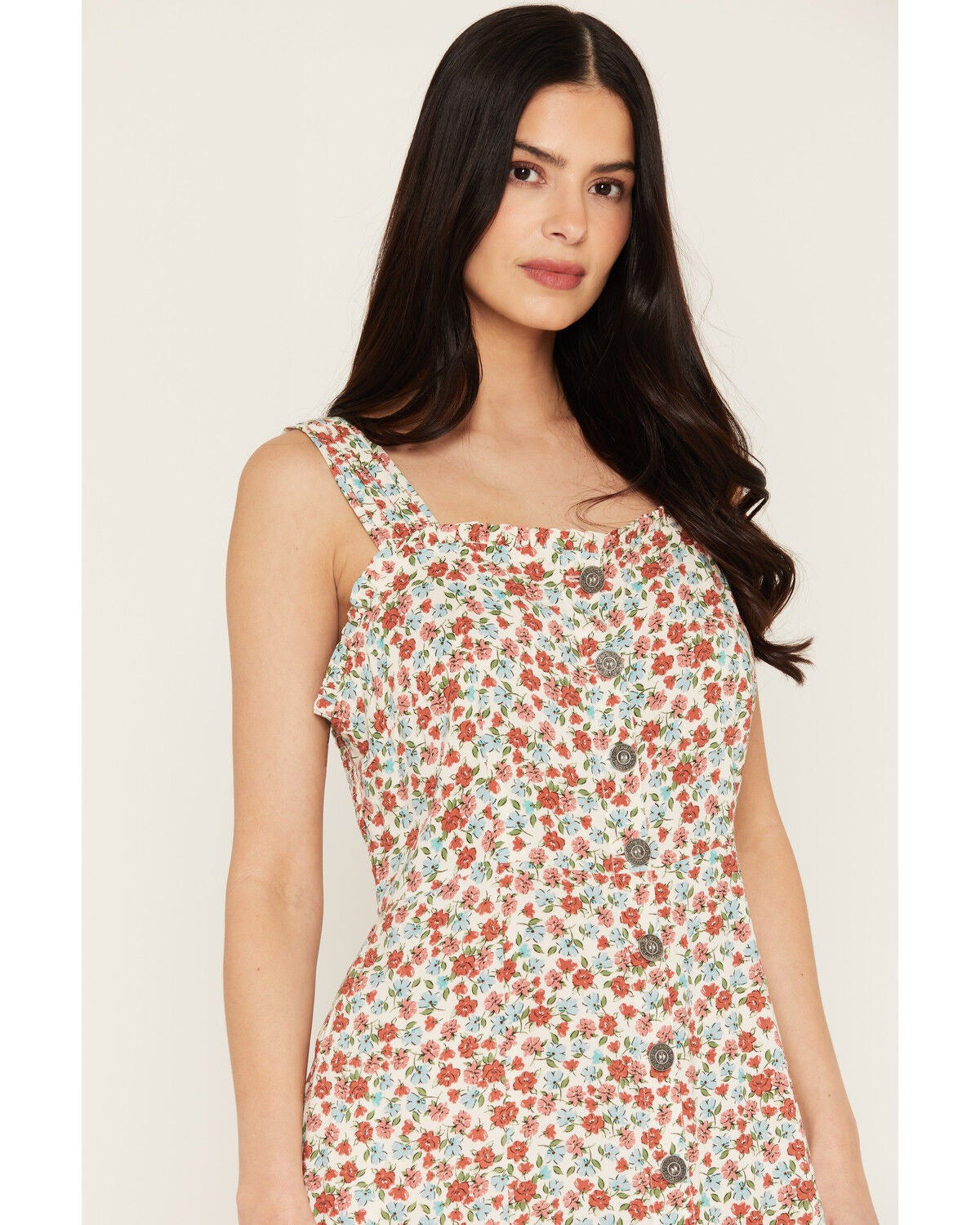 Image #2 - Cotton & Rye Women's Boot Barn Exclusive Ditsy Daisy Floral Print Sleeveless Button-Down Midi Dress, Cream, hi-res