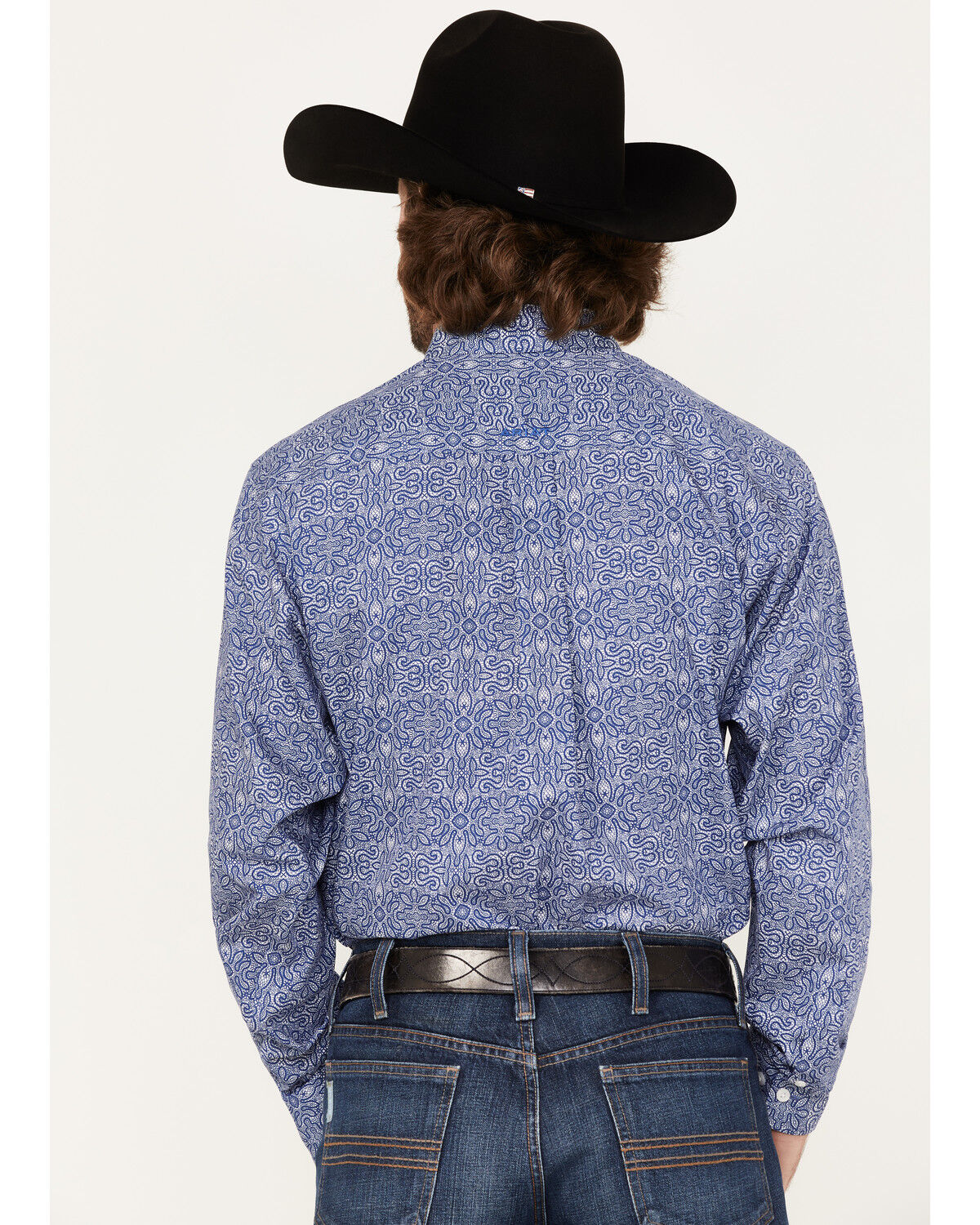Image #4 - Ariat Men's WF Seamus Print Long Sleeve Western Shirt, Blue, hi-res