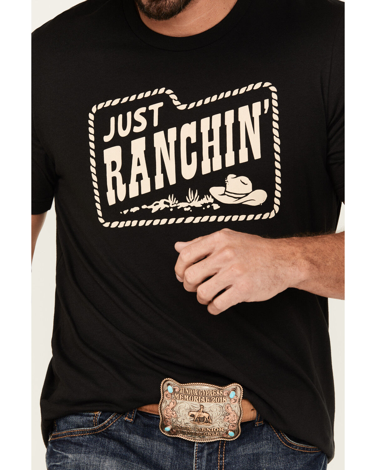 Image #3 - Rodeo Time Men's Just Ranchin' Short Sleeve Graphic T-Shirt, Black, hi-res