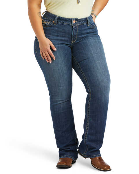 Ariat Women's R.E.A.L Mid Rise Arrow Fit Virginia Bootcut Jeans - Plus, Blue, hi-res