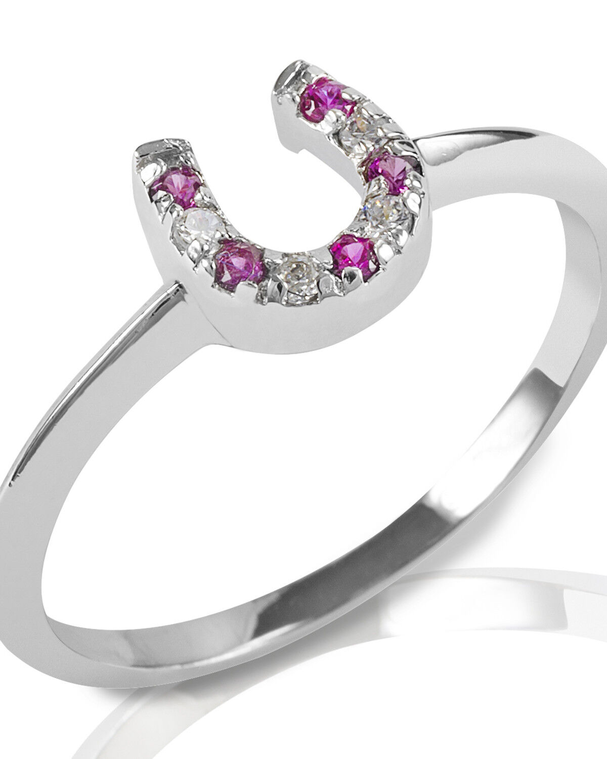 Image #1 - Kelly Herd Women's Red & Clear Horseshoe Ring, Silver, hi-res