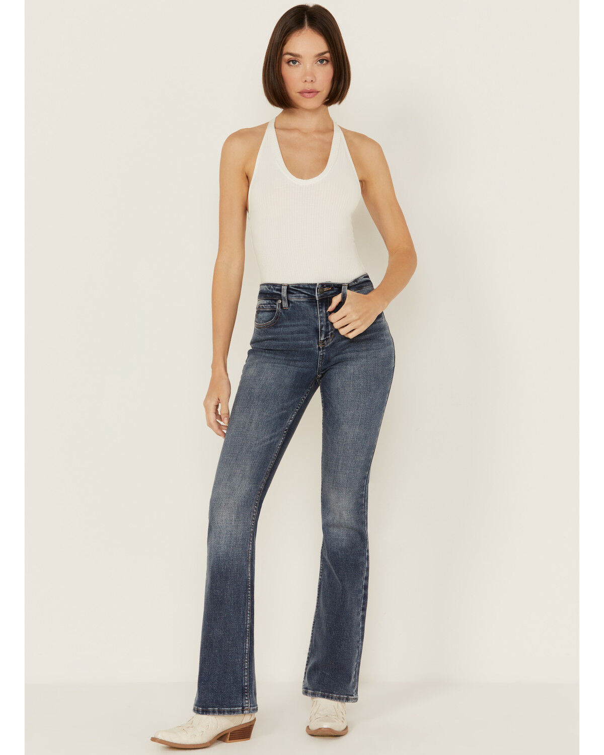 Image #1 - Shyanne Women's Medium Wash Celeste Honeysuckle High Rise Bootcut Stretch Denim Jeans, Medium Wash, hi-res