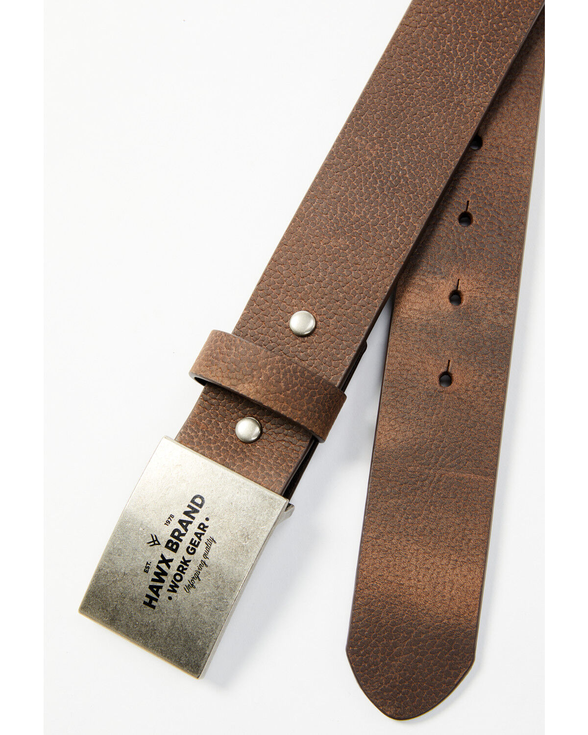 Image #2 - Hawx Men's Silver Plaque Logo Buckle Leather Belt, Brown, hi-res
