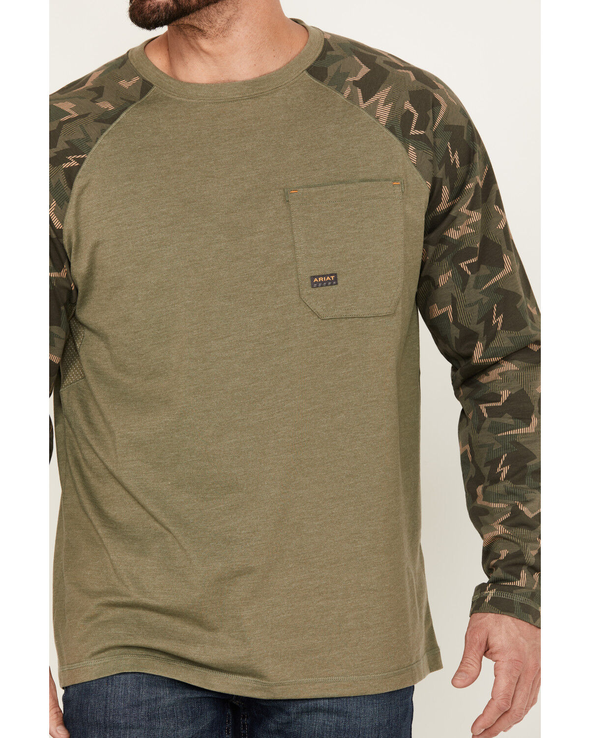Image #3 - Ariat Men's Rebar Workman Baseball Long Sleeve Shirt, Green, hi-res