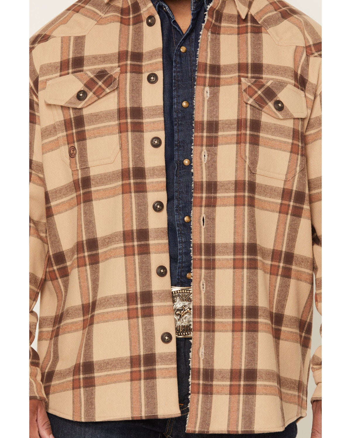 Image #3 - Cody James Men's Hombre Plaid Print Sherpa Lined Shirt Jacket, Tan, hi-res