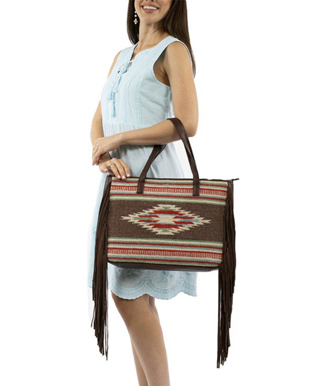 Scully Women's Woven Fringe Tote Handbag, Brown, hi-res