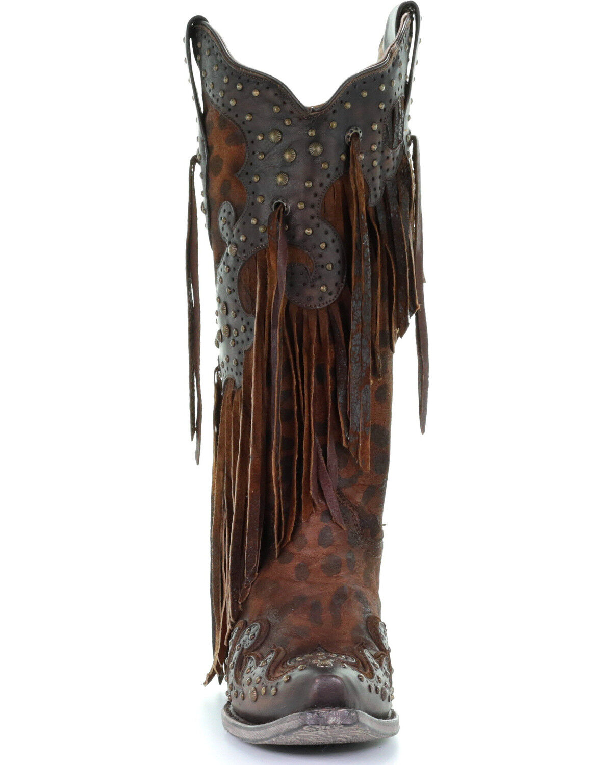 Image #5 - Corral Women's Leopard Stud & Fringe Western Boots - Snip Toe, Honey, hi-res