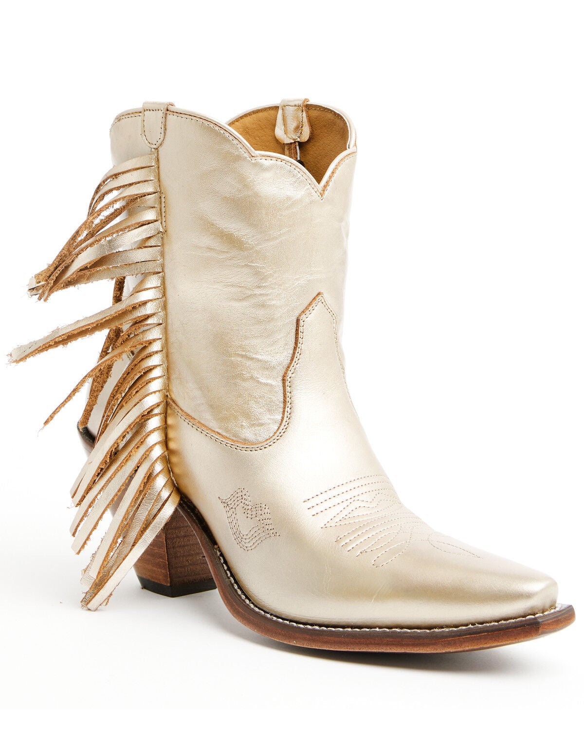 Besita Boots Women's The Spirit Fringe Western Booties - Snip Toe, Gold, hi-res