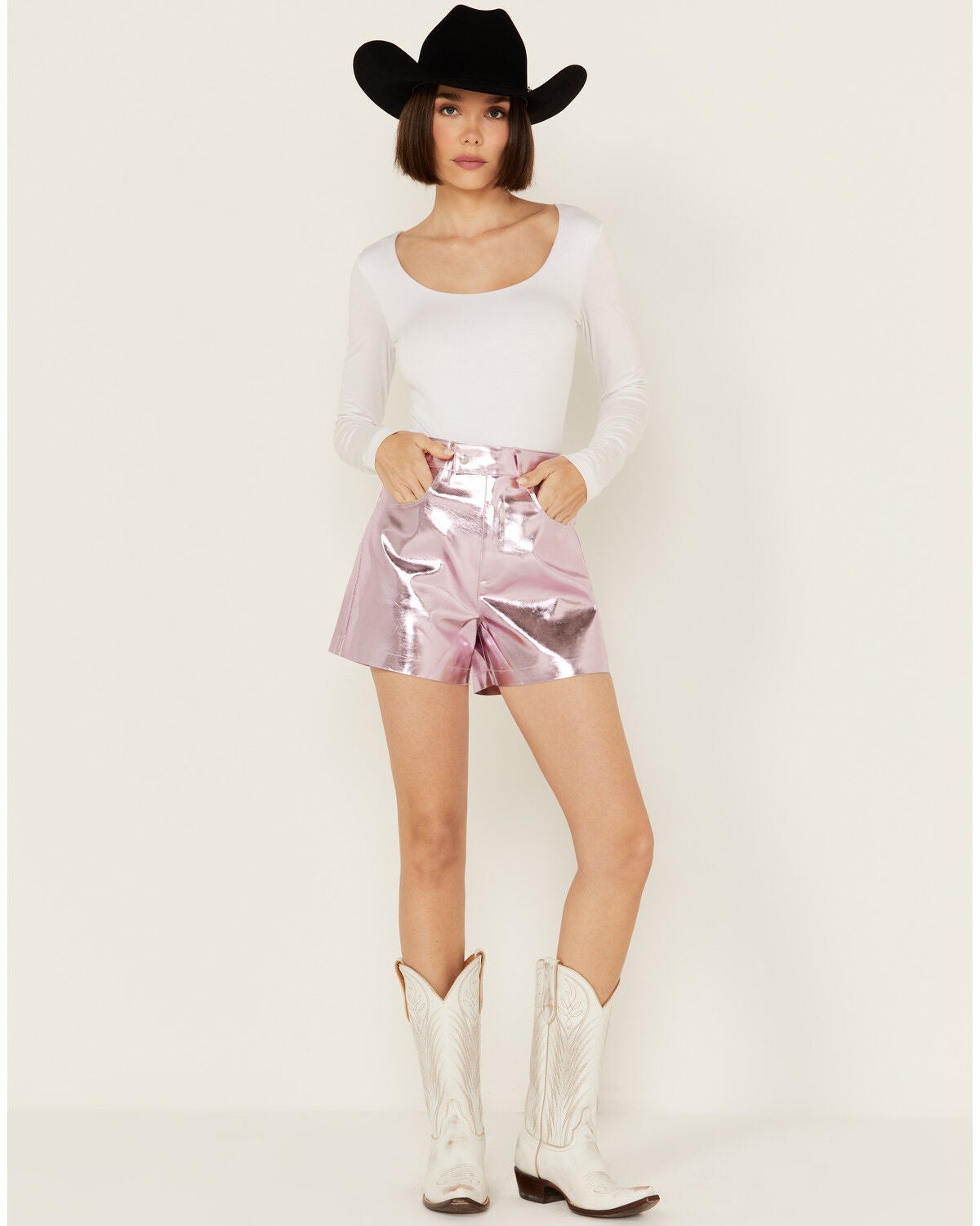 BLANKNYC Women's High Rise Metallic Shorts, Pink, hi-res