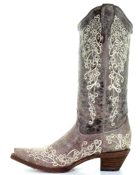 Image #3 - Corral Women's Crater with Bone Embroidery Western Boots - Snip Toe, Brown, hi-res