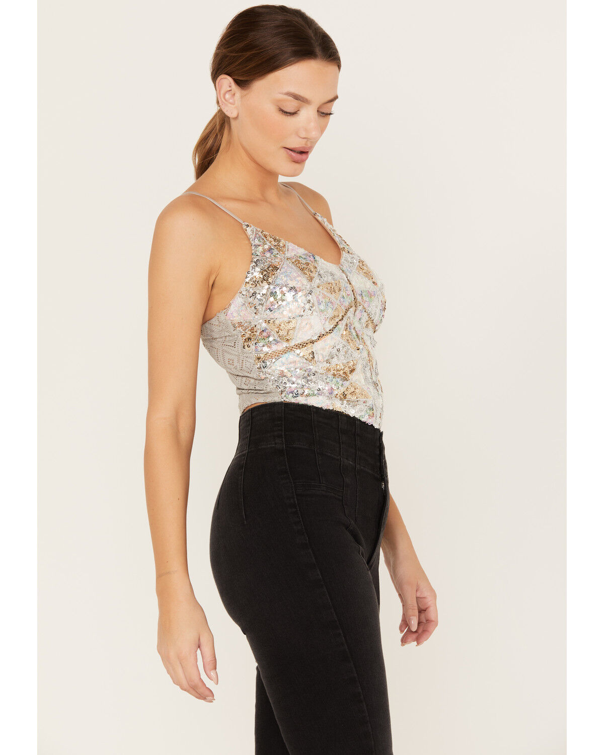 Image #2 - Miss Me Women's Sequin Cropped Tank Top, Silver, hi-res
