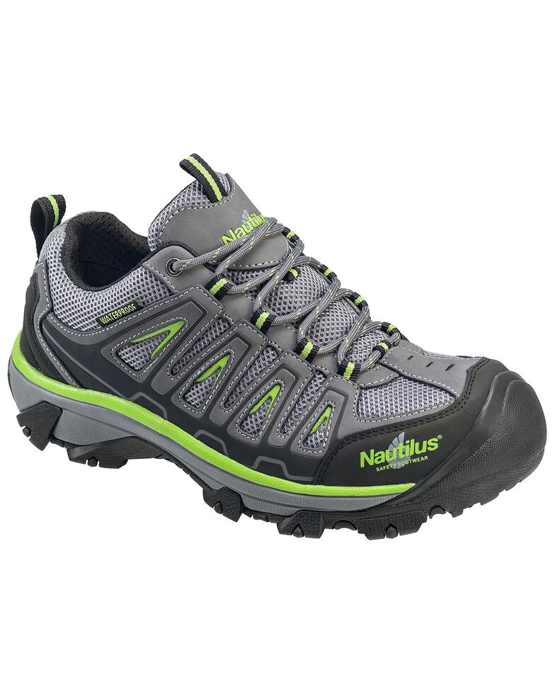 Nautilus Men's Grey and Neon Yellow Waterproof Low-Top Work Shoes - Steel Toe , Grey, hi-res