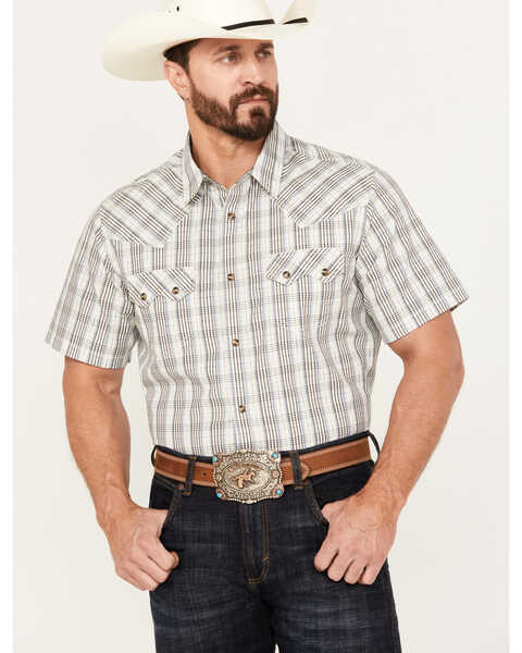 Cody James Men's Briar Patch Plaid Print Short Sleeve Snap Western Shirt , White, hi-res