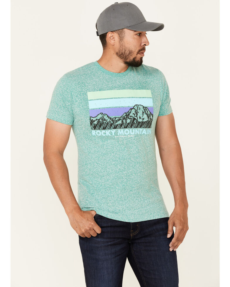 National Park Foundation Men's Rocky Mountain Bar Graphic Short Sleeve T-Shirt , Teal, hi-res