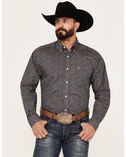 Ariat Men's Kolson Print Long Sleeve Button-Down Western Shirt, Navy, hi-res