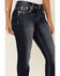 Miss Me Women's Star Satin Embroidered Border Flap Pocket Bootcut Jeans, Blue, hi-res