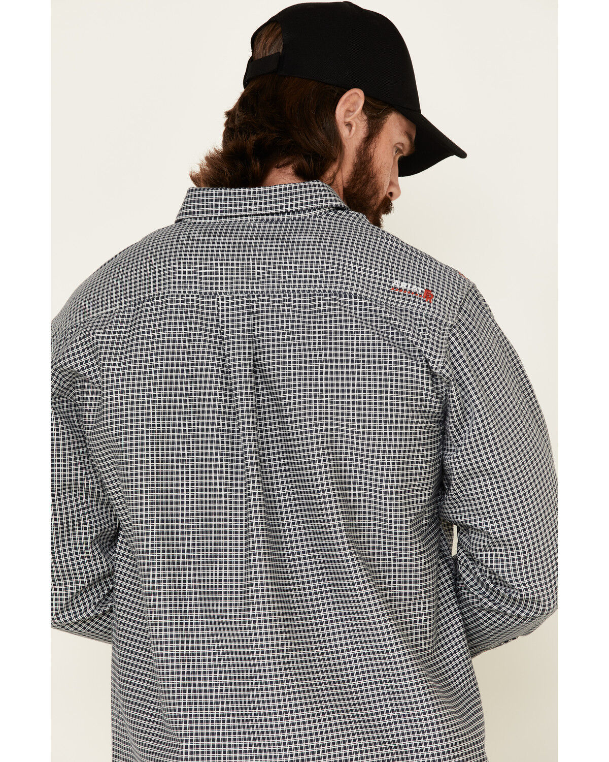 Image #5 - Ariat Men's FR Plaid Print Long Sleeves Button-Down Work Shirt - Tall, Navy, hi-res