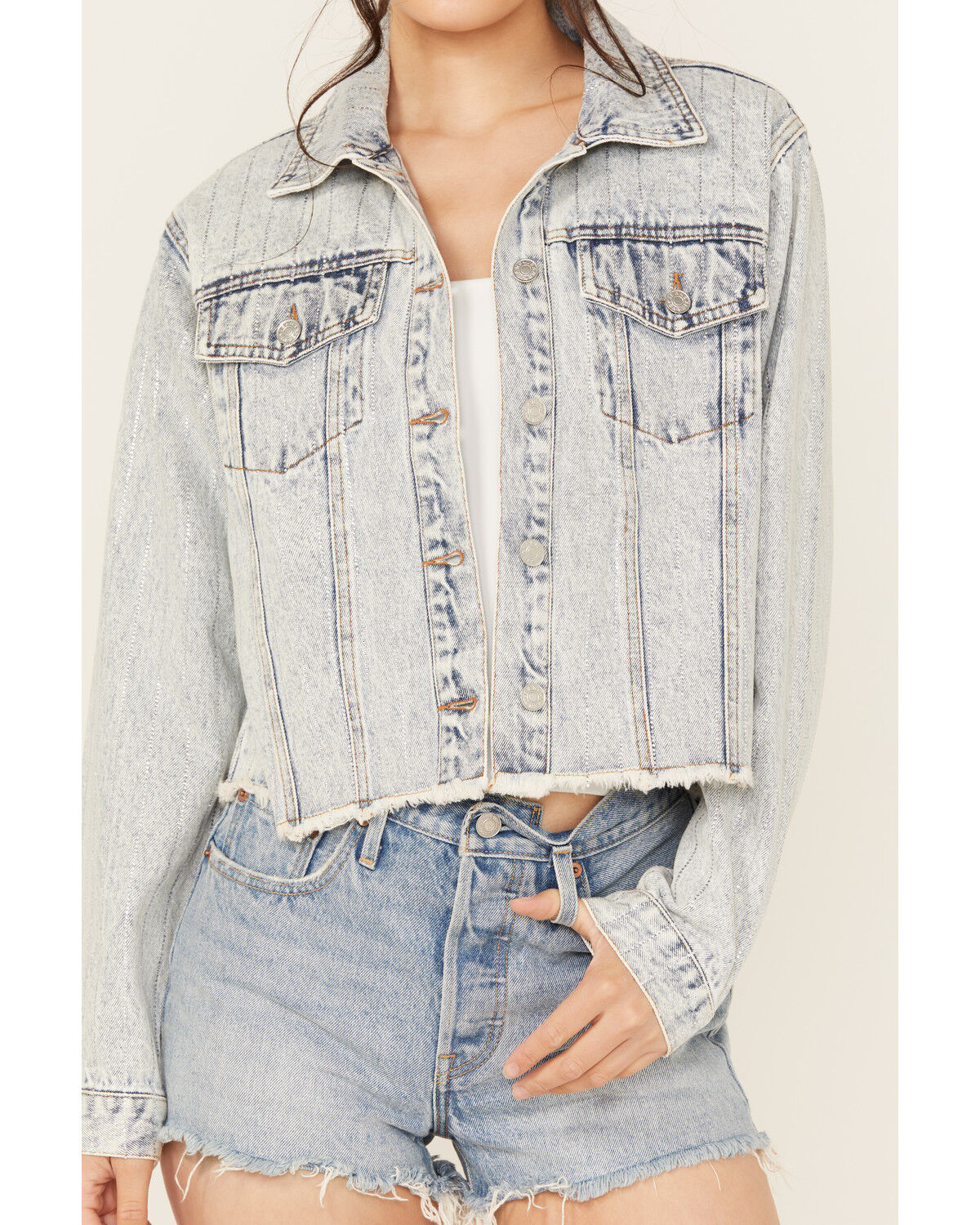 Image #3 - Blue B Women's Light Wash Embellished Cropped Denim Jacket, , hi-res