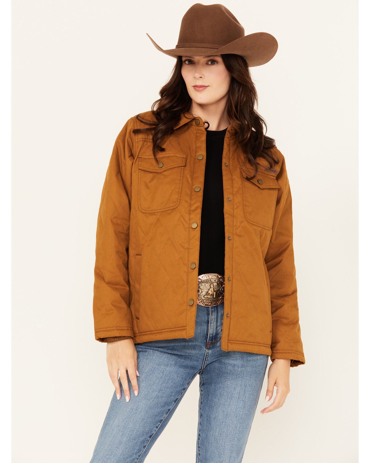 Ariat Women's Grizzly Quilted Barn Jacket, Brown, hi-res