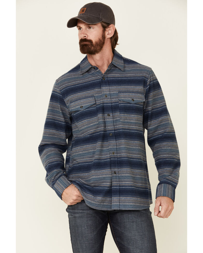 North River Men's Dark Blue Lake Striped Long Sleeve Western Flannel Shirt , Blue, hi-res