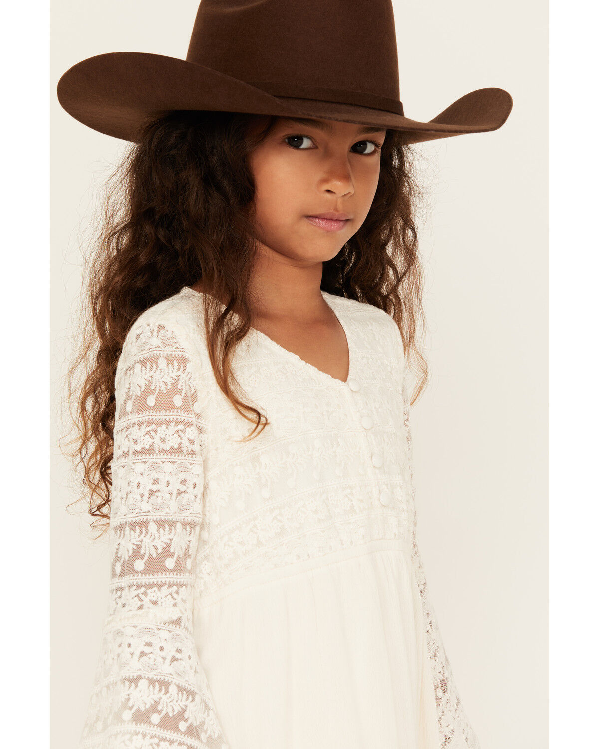 Image #2 - Shyanne Girls' Lace Long Sleeve Button-Down Mini Dress, Off White, hi-res