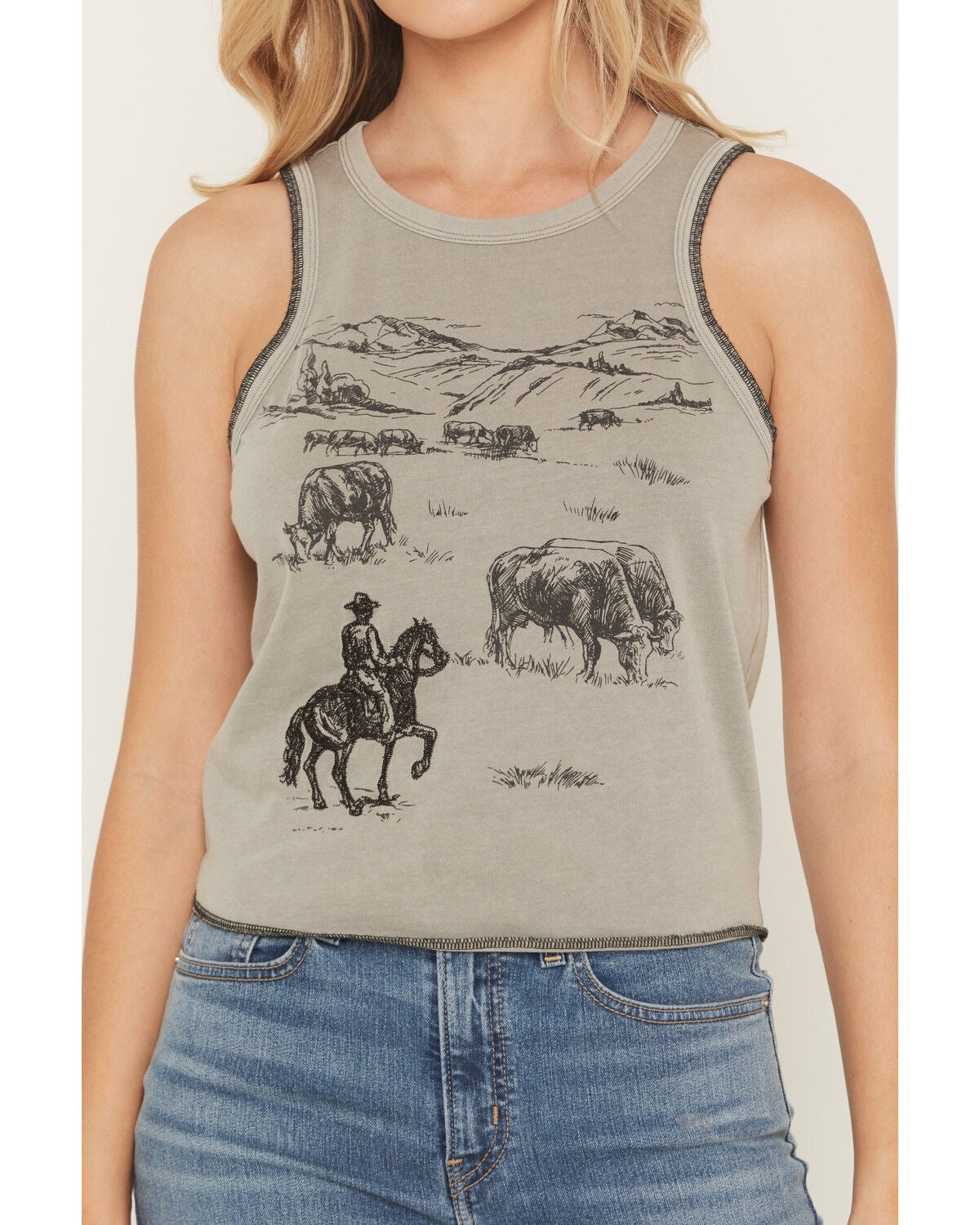 Image #3 - Blended Women's Embroidered Graphic Print Sleeveless Tank Top, Grey, hi-res