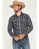Image #1 - Panhandle Slime Men's Southwestern Striped Print Long Sleeve Snap Western Shirt, Black, hi-res