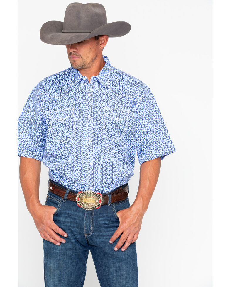 Wrangler 20X Men's Geo Print Advanced Comfort Short Sleeve Western Shirt , Blue, hi-res