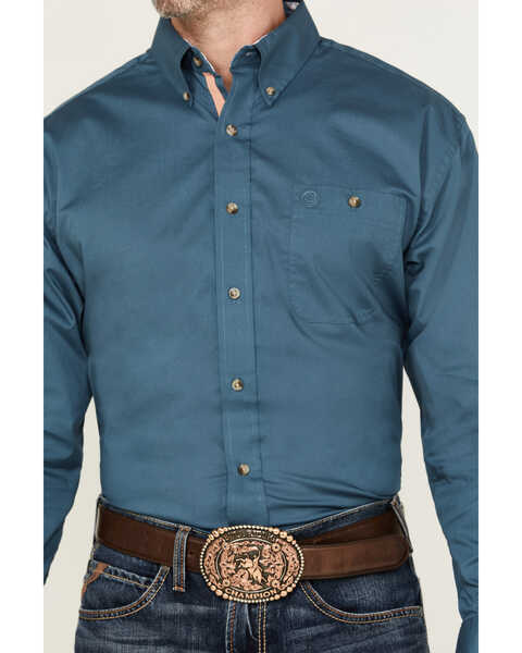 Image #3 - George Strait by Wrangler Men's Solid Long Sleeve Button-Down Stretch Western Shirt , Teal, hi-res