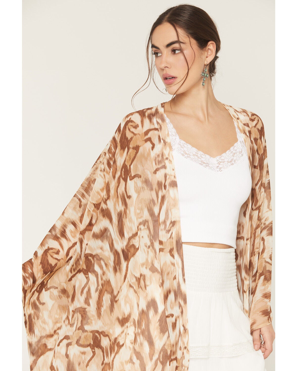 Image #4 - Shyanne Women's Horse Print Chiffon Kimono, Coffee, hi-res
