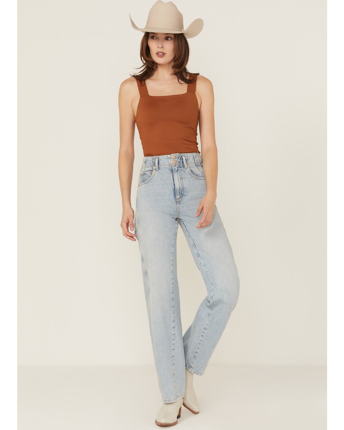 Free People Women's Aster Light Wash High Rise Straight Denim Jeans, Light Wash, hi-res