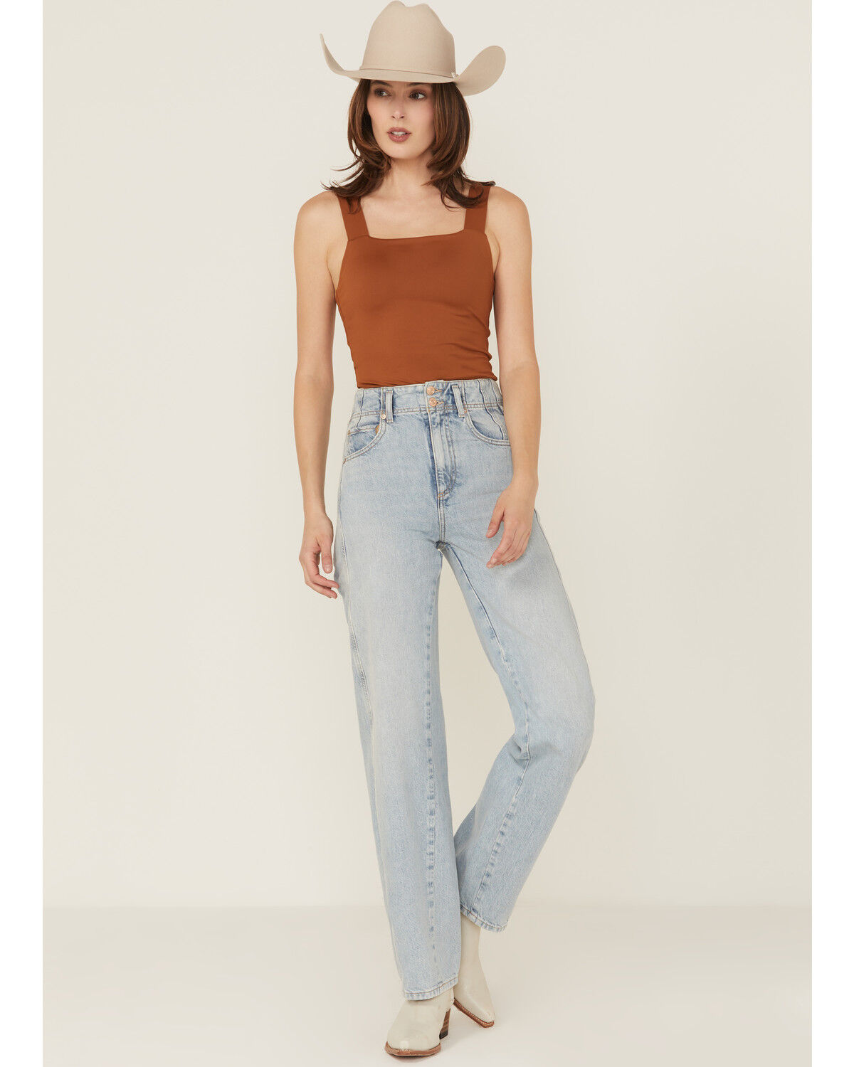 Image #1 - Free People Women's Aster Light Wash High Rise Straight Denim Jeans, Light Wash, hi-res